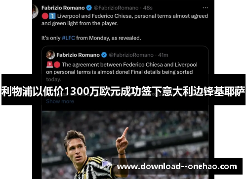 利物浦以低价1300万欧元成功签下意大利边锋基耶萨